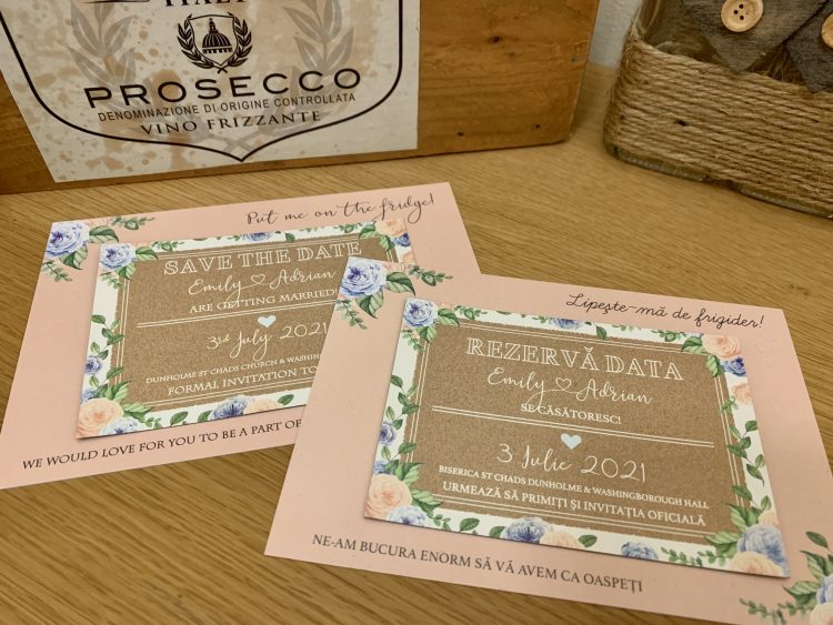 English and Romanian save the date magnets